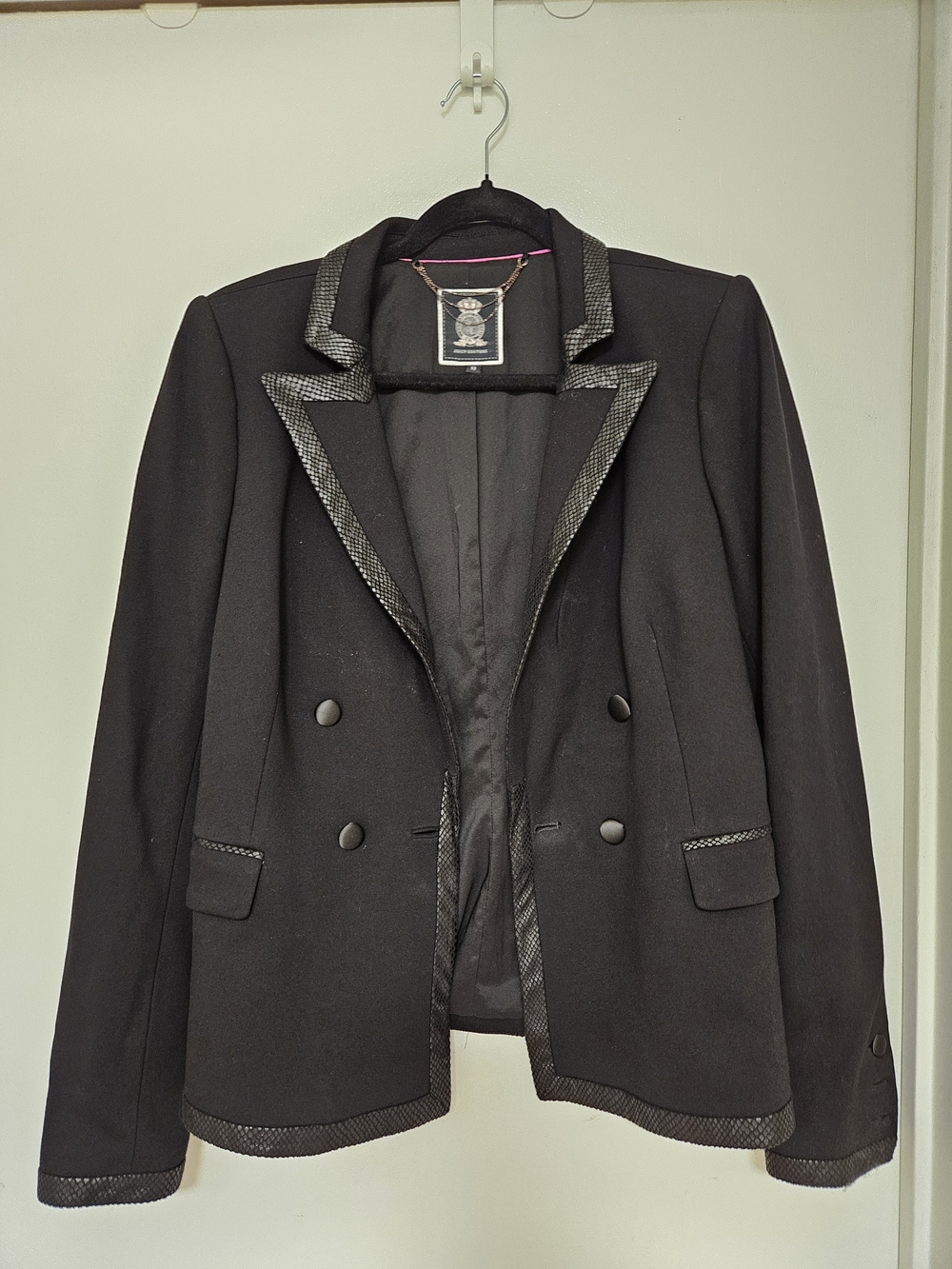 Juicy Couture Black Double-Breasted Blazer with Textured Trim
